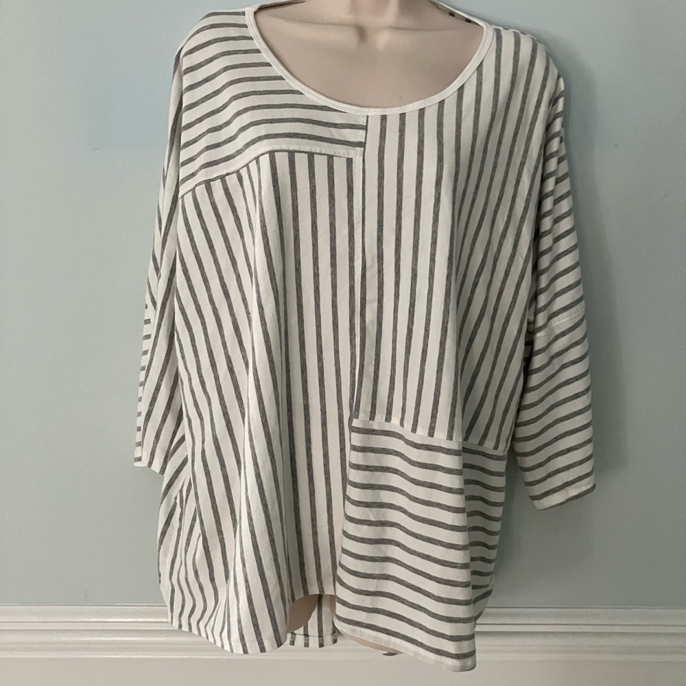 Citron Bleu top tunic bateau neck dolman    3/4 sleeves loose fit cotton span M